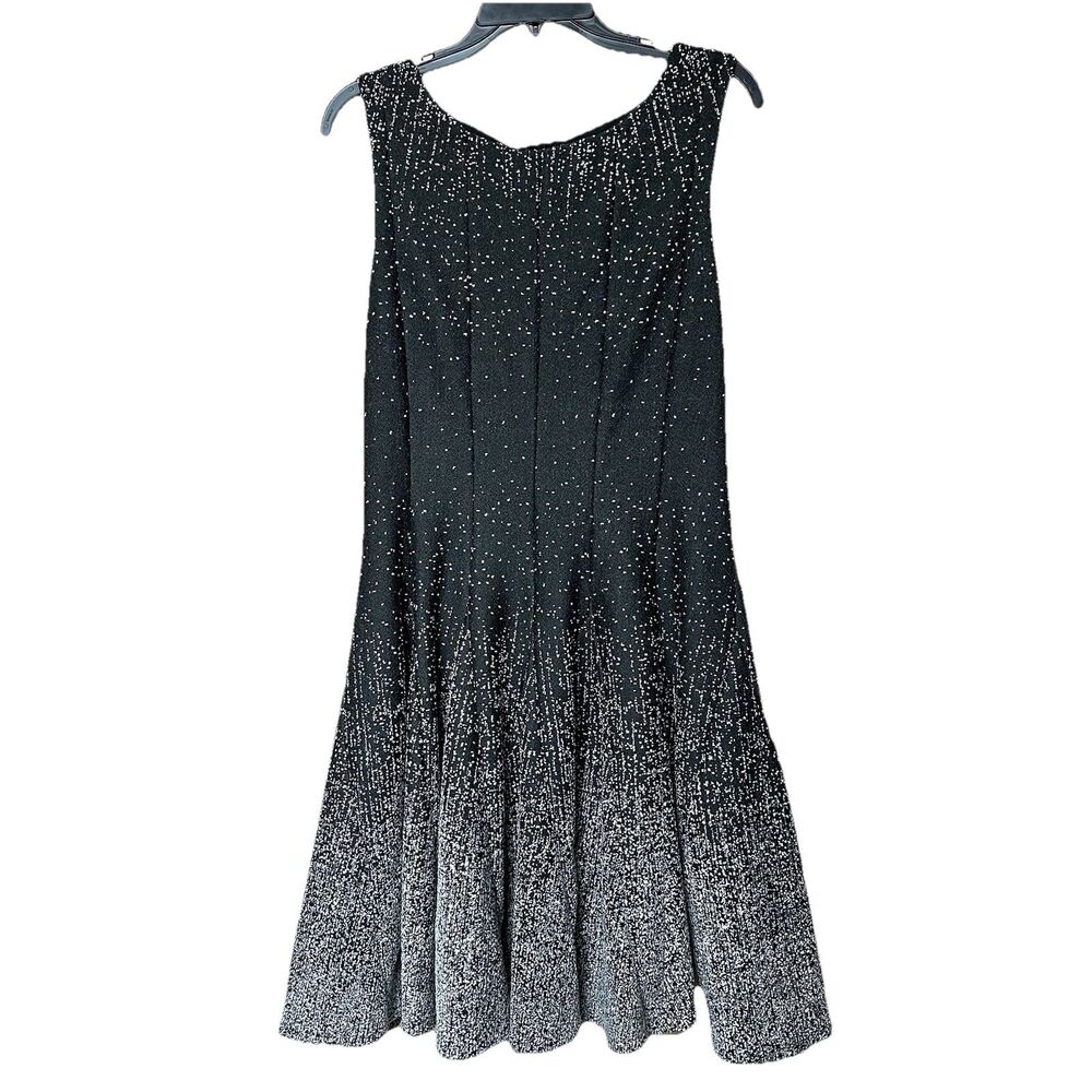 Eliza J Dress 14 Sleeveless Midi Blk White Dots Stretch Ombre Classic Elegant